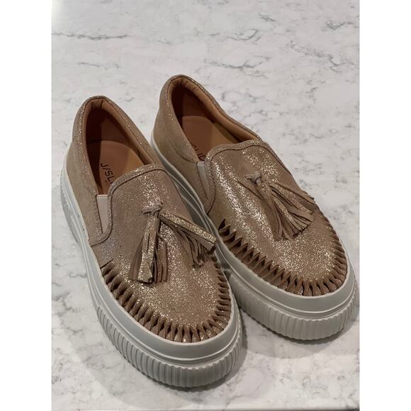 J Slides Women’s Winny Nappa Leather Tassel Metallic Loafer Shoes Size 9 Gold - Picture 3 of 7